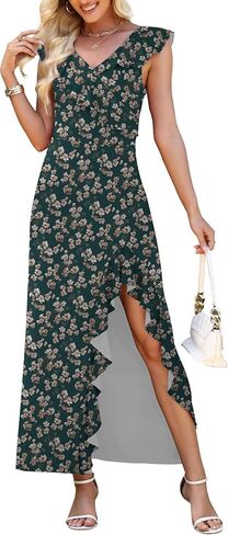 WEACZZY Women V Neck Sleeveless Casual Maxi Dress Petal Wrap Ruffle Backless High Slit Cocktail Party Long Dresses in Saudi Arabia