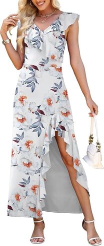 WEACZZY Women V Neck Sleeveless Casual Maxi Dress Petal Wrap Ruffle Backless High Slit Cocktail Party Long Dresses in Saudi Arabia