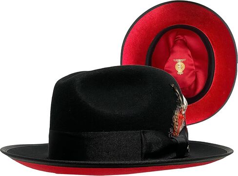 شركة Epoch hats Company قبعة فيدورا مصنوعة من الصوف المخملي بنسبة 100% باللون الأحمر ومبطنة بالساتان in Kuwait