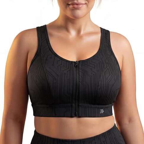 Yvette Front Zipper Sports Bras for Women High Impact Support for Large Breasts Supportive Running Sports Bra Sewn-in Pads in Saudi Arabia