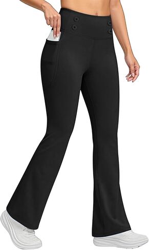 Women's Fleece Lined Leggings Winter Thermal Warm Bootcut Flare Legging High Waisted Soft Yoga Pants with Pockets in Saudi Arabia