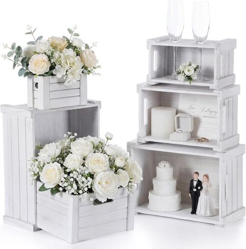 6 Pcs Decorative Wood Crates for Storage Display Rustic Nesting Crates with Handle Farmhouse Wooden Storage Container Boxes for Wedding Party Farmers Market Supplies Decor in Saudi Arabia