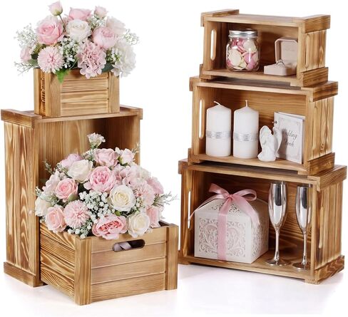 6 Pcs Decorative Wood Crates for Storage Display Rustic Nesting Crates with Handle Farmhouse Wooden Storage Container Boxes for Wedding Party Farmers Market Supplies Decor in Saudi Arabia