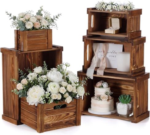 6 Pcs Decorative Wood Crates for Storage Display Rustic Nesting Crates with Handle Farmhouse Wooden Storage Container Boxes for Wedding Party Farmers Market Supplies Decor in Saudi Arabia