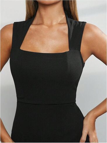 OYOANGLE Women's Square Neck Wide Leg Jumpsuits Sleeveless Work Office Dressy Jumpsuit One Piece Outfits in Kuwait