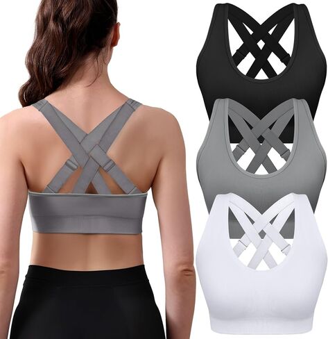 Double Couple Sports Bras for Women Padded High Support Adjustable Crossback Bra Seamless High Impact Yoga Gym Workout Bras in Kuwait