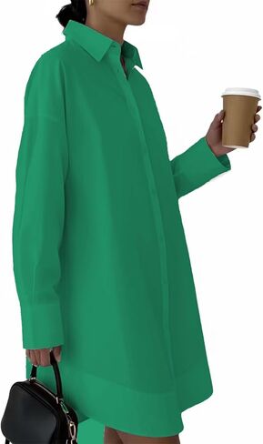 Women's Button Down Dress-Long Sleeve Shirt Dress Business Casual Office Outfits Slim Fit V Neck Midi Tunic Dress (No Pocket) in Kuwait