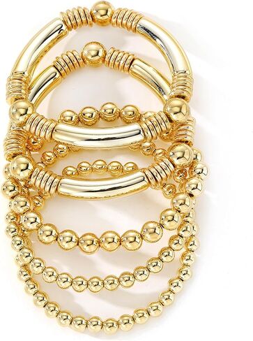 Gold Silver Bracelets for Women Beaded Strand Bead Ball Bracelets stack Adjustable Bracelets Set in Saudi Arabia