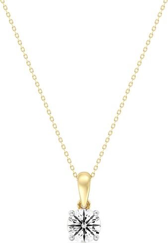 GILDED 1 Cttw Round Lab-Grown Diamond Solitaire Pendant Necklace, F Color SI Clarity, 14KT Gold Plated Silver Sterling Silver, 18" Cable Chain with Spring Ring Clasp in Saudi Arabia