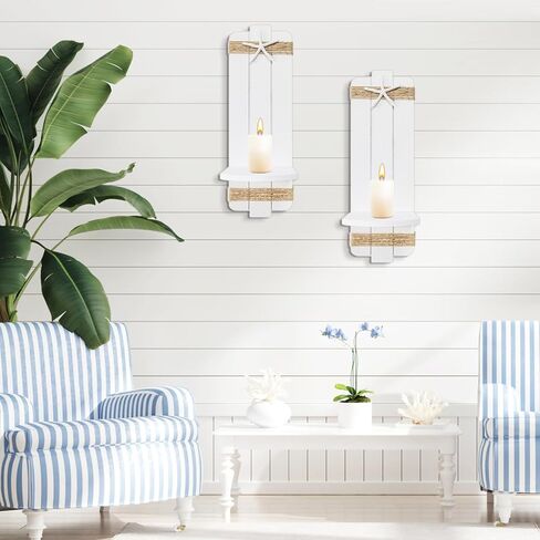 Beach Starfish Wall Candle Sconces Decor Set of 2 Ocean Themed Wall-Mounted Candle Holders Coastal Farmhouse Nautical Seashell Decorations for Bathroom Living Room Bedroom or Beach House in Saudi Arabia