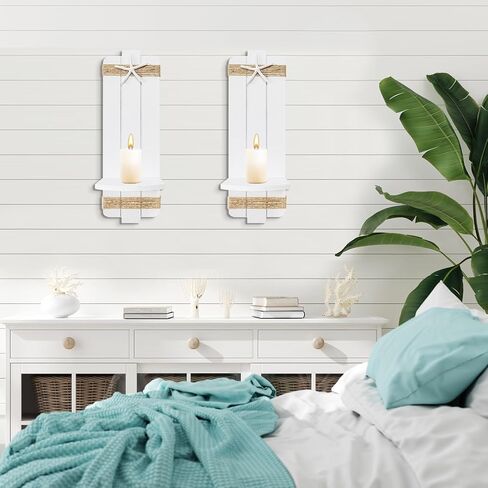 Beach Starfish Wall Candle Sconces Decor Set of 2 Ocean Themed Wall-Mounted Candle Holders Coastal Farmhouse Nautical Seashell Decorations for Bathroom Living Room Bedroom or Beach House in Saudi Arabia