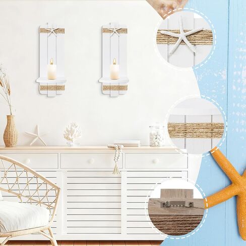 Beach Starfish Wall Candle Sconces Decor Set of 2 Ocean Themed Wall-Mounted Candle Holders Coastal Farmhouse Nautical Seashell Decorations for Bathroom Living Room Bedroom or Beach House in Saudi Arabia