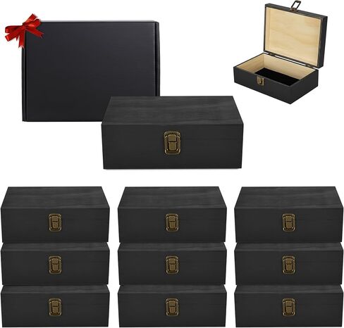 makerflo Medium Grey Pine Wood Memory Box with Hinged with Clasp, Black Felt Inside, Keepsake Wooden Box Ideal for Craft and Personalization (Laser Engraving, Epoxy, UV DTF, and Vinyl) – Pack of 1 in Saudi Arabia