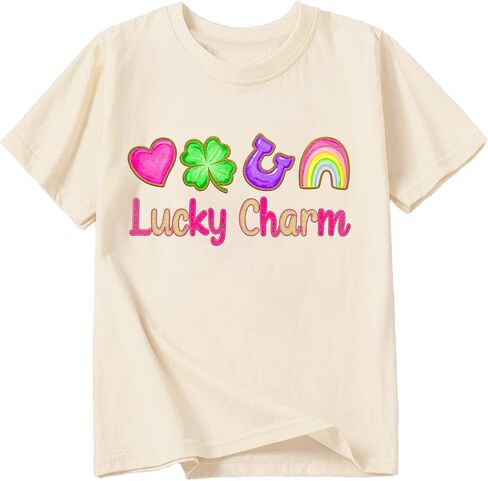 Toddler Girl St Patrick's Day Shirts Cute Lucky Tshirts Cotton Short Sleeve Tees 2-10 Years in Saudi Arabia