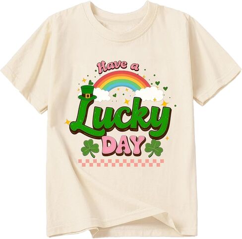 Toddler Girl St Patrick's Day Shirts Cute Lucky Tshirts Cotton Short Sleeve Tees 2-10 Years in Saudi Arabia