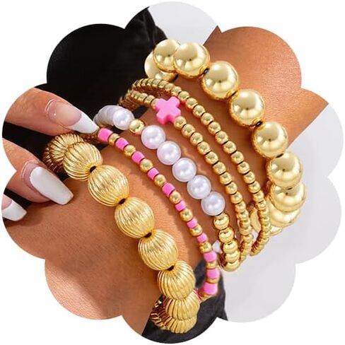 CJIAYUJEW Gold Beaded Bracelet Stack for Women Stretch Cross Pearl Black&gold Beaded Bracelets Set Stackable Jewelry in Saudi Arabia