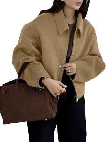 Womens Cropped Wool Jacket Warm Winter Fleece Bomber Jacket Zip Up Short Pea Coats with Pockets(Grey-S) in Saudi Arabia