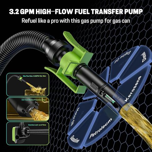 Fuel Transfer Pump with Auto Stop Sensor(3.2 GPM) Compatible with DeWalt DCB20 & Milwaukee M18 Batteries(Not Included), Portable Fuel Pump, 41" Hose Gas Can Pump for Diesel, Gasoline, 3 Tank Adapters in Saudi Arabia