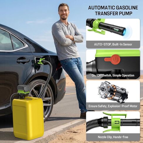 Fuel Transfer Pump with Auto Stop Sensor(3.2 GPM) Compatible with DeWalt DCB20 & Milwaukee M18 Batteries(Not Included), Portable Fuel Pump, 41" Hose Gas Can Pump for Diesel, Gasoline, 3 Tank Adapters in Saudi Arabia