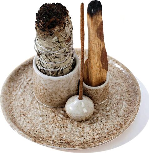 5 in 1 Incense Holder Burner, 5.9" Ceramic Holder for Burning Palo Santo Sage Candle and Incense Sticks Cones, Ash Catcher Tray for Meditation Room Home Décor(Bluegrey) in Saudi Arabia