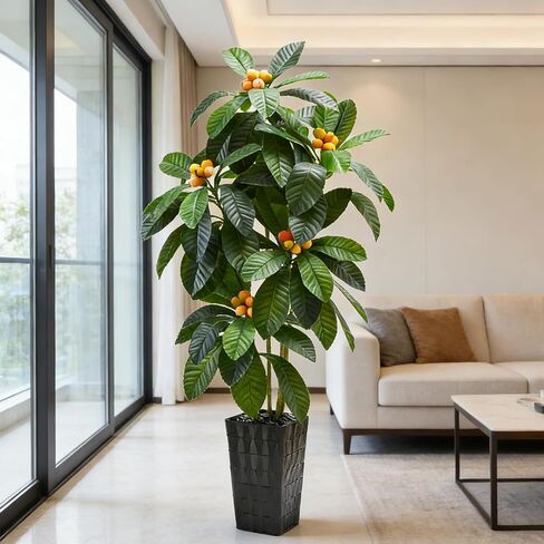 شجرة إسكدنيا الاصطناعية، 5FT شجرة اصطناعية يابانية مع الفاكهة، كبيرة وهمية خضراء شجرة الفاكهة الاستوائية نباتات أرضية الحرير داخلي مع زارع أبيض طويل القامة لديكور غرفة المنزل في الهواء الطلق مكتب الفناء in Kuwait