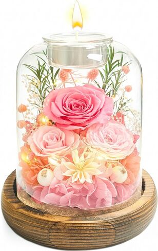 Preserved Flowers in Glass Dome, Eternal Rose Bouquet, Long Lasting Real Flowers Gift with Greeting Card for Anniversary, Birthday, Valentine’s Day, Mother’s Day, Wife, Mom (Purple) in Kuwait