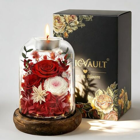 Preserved Flowers in Glass Dome, Eternal Rose Bouquet, Long Lasting Real Flowers Gift with Greeting Card for Anniversary, Birthday, Valentine’s Day, Mother’s Day, Wife, Mom (Purple) in Kuwait