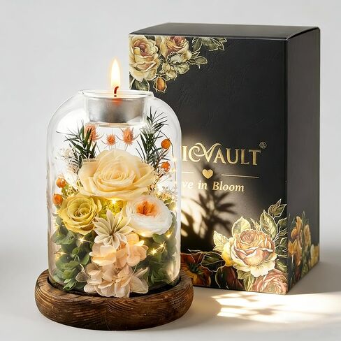 Preserved Flowers in Glass Dome, Eternal Rose Bouquet, Long Lasting Real Flowers Gift with Greeting Card for Anniversary, Birthday, Valentine’s Day, Mother’s Day, Wife, Mom (Purple) in Saudi Arabia