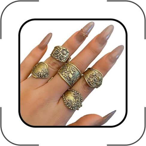 Vintage Gold Bohemian Flower Wide Ring Set for Women,Unique Ethnic Style Y2k Thick Statement Knuckle Rings,Retro Boho Punk Concert Band Jewelry Gifts in Saudi Arabia