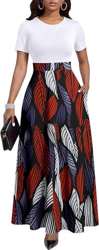 FANDEE Women's Maxi Dress Casual Crewneck Short Sleeve Dresses in Saudi Arabia