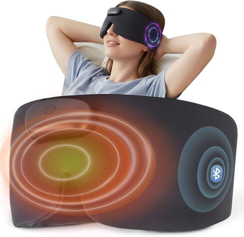 Heated Sleep Mask with Bluetooth Headphones, Cordless Rechargeable Heating Eye Mask with Adjustable Heart Timer Music, Washable Sleeping Mask with Bluetooth Headphones for Dry Eyes (Blue) in Saudi Arabia