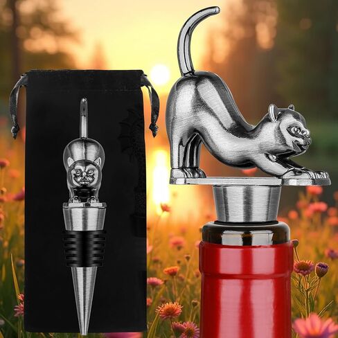 LKKCHER Cat Wine Bottle Stopper, Cat Decorative Gifts for Kitty Lovers Women Men, Birthday Fathers Day Christmas Gifts for Women Men, Bronze Wine Saver with Bag in Saudi Arabia