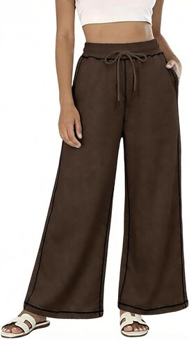 Bankeng Womens Wide Leg Casual Pants Elastic High Waisted Baggy Lounge Pants Athletic Sweatpants with Pockets in Saudi Arabia
