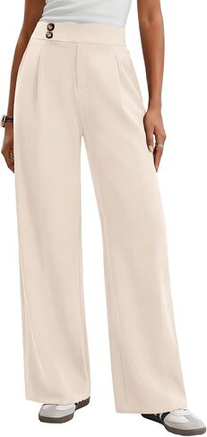 Women's Dress Pants Wide Leg Stretchy Work Trousers High Waisted Pleated Business Casual Pants with Pockets in Saudi Arabia