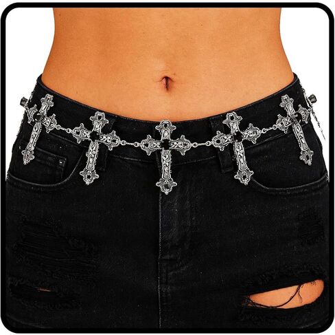 ELABEST Cross Silver Chain Belt Y2k Gothic Waist Chains Charm Punk Accessories for Women in Saudi Arabia