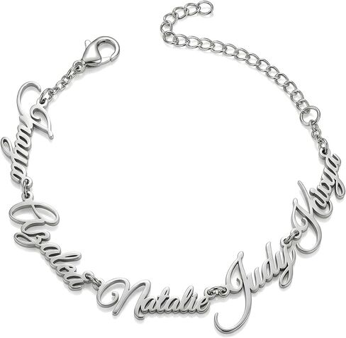 JINMA Custom Name Bracelet for Women – Personalized 1-5 Names Adjustable Nameplate Bracelet – Sterling Silver/Gold – Gift for Mom, Wife, Friends in Saudi Arabia