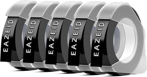 شريط ملصقات منقوش ثلاثي الأبعاد متين ذاتي اللصق من البلاستيك أوميجا S مقاس 3/8 بوصة، متوافق مع صانعي الملصقات المنقوشة Dymo Organizer Xpress Pro 12965، 9 مم × 3 م، أسود، 5 عبوات in Kuwait