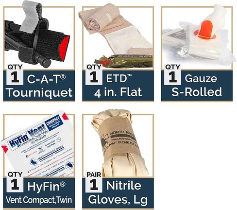 مجموعة الإسعافات الأولية من North American Rescue ROO M-FAK (أسود) NAR First Responders Compact Bag أطقم طبية مع عاصبة C-A-T، ختم الصدر، ETD، شاش (80-1049) in Kuwait