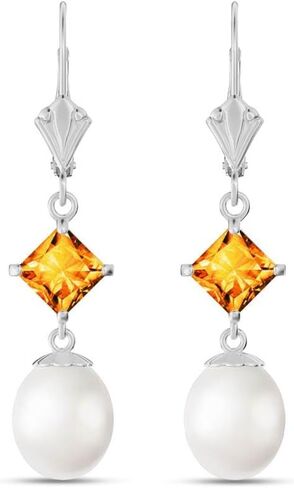 Galaxy Gold GG 14k Gold Natural Citrine and Cultured Freshwater Pearl Dangle Earrings in Saudi Arabia