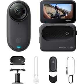 Insta360 GO 3S - حزمة Ultimate Bundle سعة 128 جيجابايت، كاميرا تسجيل فيديو صغيرة محمولة باللون الأسود بدقة 4K، نقاط رؤية بدون استخدام اليدين، يمكن تركيبها في أي مكان، تثبيت، عمر بطارية يصل إلى 140 دقيقة، مقاومة للماء حتى عمق 10 أمتار، وجهة نظر الحيوانات ا in Kuwait