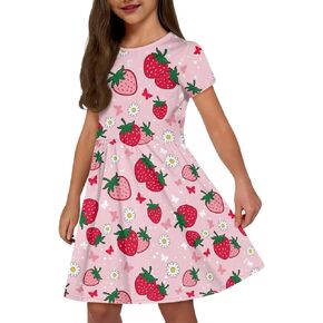 Summer Dress for Girls Crew Neck Short Sleeve Dresses Size 2-14 Years in Saudi Arabia