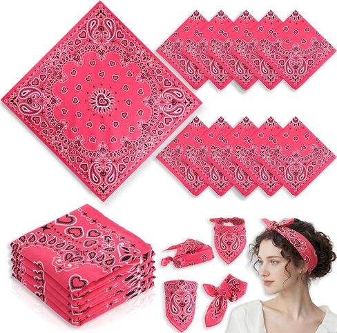 Cuffbow 12 Pcs Cotton Paisley Bandana Bulk 100% Cotton 22 x 22 Inch Bandanas Heart Pattern Headband for Party Women Men in Saudi Arabia