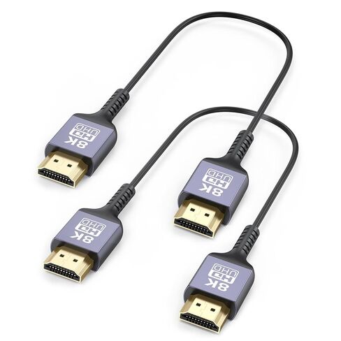 كابل HDMI رفيع للغاية بطول 1 قدم 2 حزمة، كابل HDMI قصير 8K سلك HDMI مرن رفيع بطول 1 قدم 48 جيجابت في الثانية سرعة عالية 8K@60 هرتز، 4K@120 هرتز eARC، ثلاثي الأبعاد، HDR، HDCP 2.3 للشاشة، بلو راي، تلفزيون روكو، تلفزيون النار، آلة تصوير in Kuwait