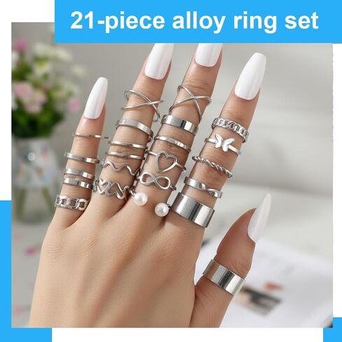 21 Knuckle Rings Set for Women & Men, Stackable Boho Style Jewelry for Fashion Accessories in Saudi Arabia