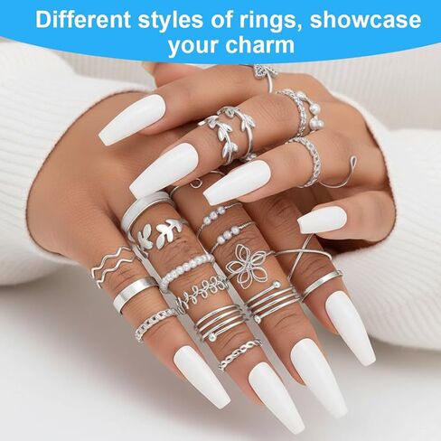 21 Knuckle Rings Set for Women & Men, Stackable Boho Style Jewelry for Fashion Accessories in Saudi Arabia