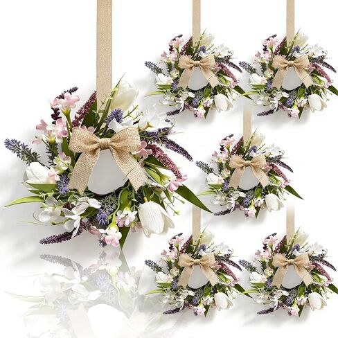 6 Pcs Small Sunflower Wreaths with Ribbon for Cabinet Front Door Mini Artificial Floral Hanging Wreath 3" Spring Summer Fake Yellow Daisies Wreaths Farmhouse Pillar Window Home Wall Party Décor in Saudi Arabia
