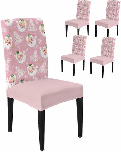Christmas Tree Chair Covers Set of 4,Funny Santa Claus Dining Room Chair Cover,Xmas Snowflakes Removable Washable Stretch Kitchen Chair Covers Decorative Red Chair Protector for Party Holiday in Saudi Arabia