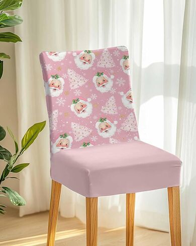 Christmas Tree Chair Covers Set of 4,Funny Santa Claus Dining Room Chair Cover,Xmas Snowflakes Removable Washable Stretch Kitchen Chair Covers Decorative Red Chair Protector for Party Holiday in Saudi Arabia