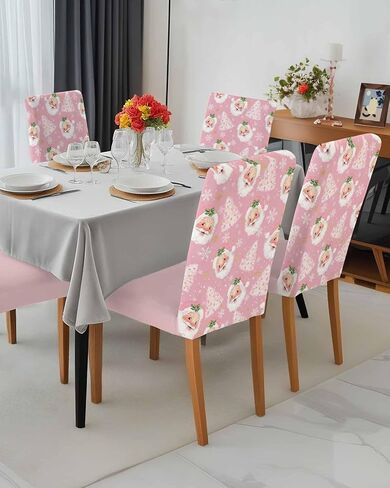 Christmas Tree Chair Covers Set of 4,Funny Santa Claus Dining Room Chair Cover,Xmas Snowflakes Removable Washable Stretch Kitchen Chair Covers Decorative Red Chair Protector for Party Holiday in Saudi Arabia