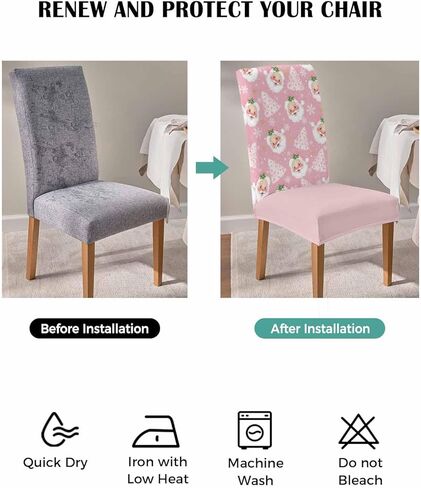 Christmas Tree Chair Covers Set of 4,Funny Santa Claus Dining Room Chair Cover,Xmas Snowflakes Removable Washable Stretch Kitchen Chair Covers Decorative Red Chair Protector for Party Holiday in Saudi Arabia